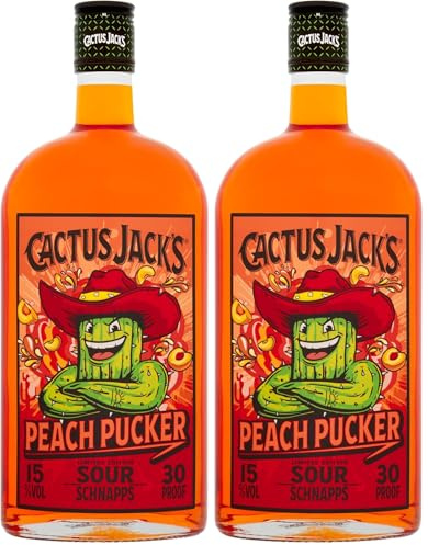 Cactus Jack's Peach Pucker flavour sour schnapps liqueur made for shots, mixed alcoholic drinks and cocktails 700ml 15% ABV (Pack of 2)