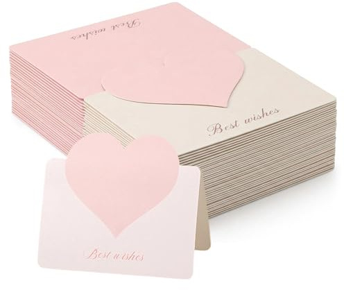 50 Marque place cœur élégant en papier épais, carte de table avec inscription Best wishes 98x68mm, porte nom mariage décorative pour anniversaire, baptême et fêtes de cérémonie
