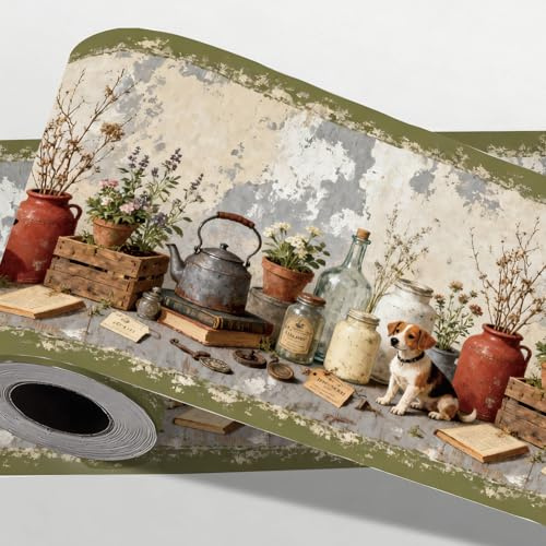 CONCHLERY Vintage Landhaus Tapetenbordüre 197(5) cm Länge | Selbstklebende Bordüre Abziehbare Und Abnehmbare Wandaufkleber für Wohnzimmer, Schlafzimmer, TV Wand, Büro, Restaurant