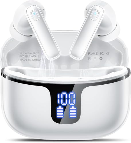 Drsaec Ecouteurs Bluetooth sans Fil,Bluetooth 5.4 Écouteurs sans Fil Intra-Auriculaires HiFi Stéréo avec Réduction de Bruit ENC,40H d'Autonomie,IP7 Étanche,Écran LED,Appairage en Un Pas