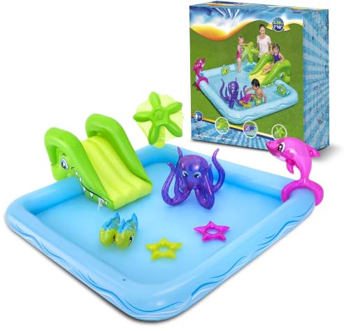 Kids Inflatable Aquarium Paddling Pool Play Centre with Water Slide and Toys