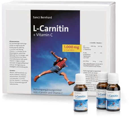 Sanct Bernhard L-Carnitin + Vitamin C Trinkfläschchen, 1000 mg reines L-Carnitin und 300 mg Vitamin C, Inhalt 600 ml