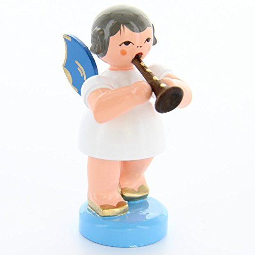 Uhlig Engel stehend mit Flöte blaue Flügel handbemalt