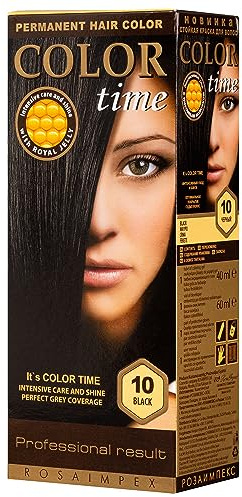 Color Time Tinte Permanente en Gel Color Negro 10-100 ml | Enriquecido con Jalea Real y Vitamina C | Cobertura Total de Canas | Color Intenso y Duradero