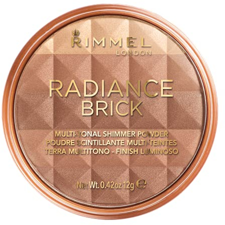 Rimmel London Radiance Shimmer Brick Pressed Bronzer, Light-As-Air Contouring Formula, 002 Medium, 12 g