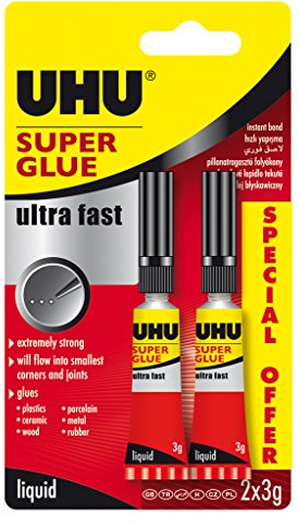 UHU 3-62686 Super Glue Ultra Fast Liquid 2x3g Blister (Packaging May Vary)