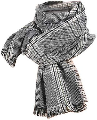 Cheerlife Damen XXL Schal Kariert übergroßer Herbstschal Winterschal Karo Tartan Streifen Plaid Muster Oversized Fransen Halstuch Poncho 200 * 80CM Schwarz-Grau