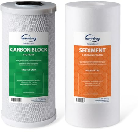iSpring F2WGB21B 4,5 x 10 Pouces Filtration d'eau pour Toute la Maison Ensemble de Cartouches de Rechange pour Filtre à Eau CTO Bloc de Carbone et Sédiments Haute Capacité pour WGB21B