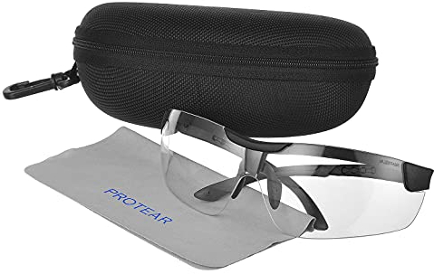 PROTEAR Lunettes de sécurité avec étui pour protection des yeux, anti-buée, anti-rayures, UV 400, ANSI Z87+ Lunettes de sécurité pour la chasse, le cyclisme, la conduite (Black)
