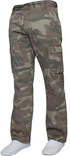 Enzo Jeans - Pantaloni cargo da combattimento mimetici da uomo, cachi, 46W x 32L