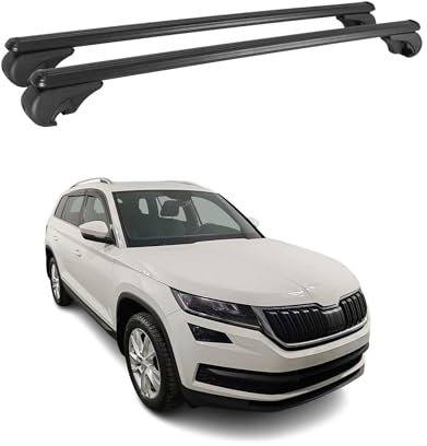 OMAC Dachträger für Skoda Kodiaq 2016-2024 Aluminium 2 Stangen Schwarz | TÜV/DIN 75302:2019 geprüft, Abschließbar, bis 75 kg Traglast, Querträger, Grundträger