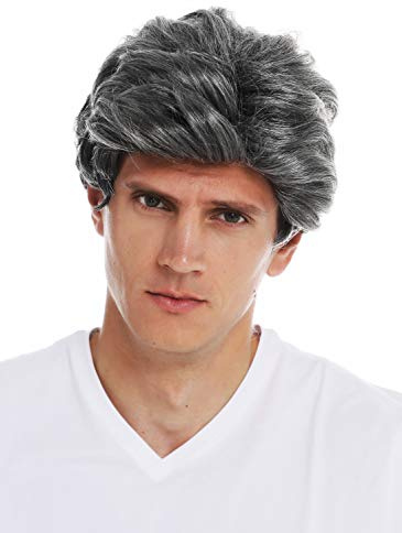 WIG ME UP - 3270-K21B-KB80 Perücke Halloween Karneval Herren gewellt kurz Scheitel grau meliert