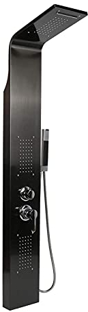 Columna de Ducha Con Cascada, 20 x 7 x 140 cm, Control de Termostato, Ducha de Mano, Chorro de Masaje, Boquilla de Masaje - Para Cuarto de Baño, Hotel, Gimnasio, Spa - Negro
