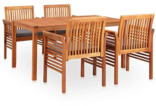 vidaXL Akazienholz Massiv Gartenmöbel 5-TLG. mit Auflagen Gartengarnitur Sitzgruppe Lounge Gartenset Sitzgarnitur Esstisch Stuhl Tisch
