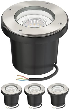 ledscom.de 4x Boden-Einbauleuchte BOFU für außen schwenkbar Edelstahl rund IP67 150mm Ø inkl. LED Lampe (warmweiß, 2,339W, 227lm, 110°)