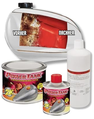 Power Tank - Tankversiegelung Motorrad 2k Rot 350 g Set Tankentroster Innen Versiegelung Tanksanierung Schutzemulsion Rost Tank Entrosten Und Versiegeln Tankinnenlack Tankbeschichtung Rostlöser Auto
