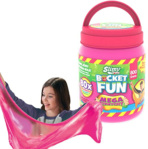 Slimy Bucket Fun 800g - Original Mega Slime Spielmasse, Spielspaß für Kinder mit Schleim im extragroßen Eimer, elastische Spielknete als Kindergeschenk (ab 3 Jahre), Farbe:Pink