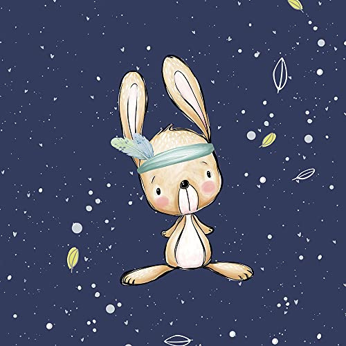 40x50cm Tiere French Terry Stoff Panel mit Hase auf blau - Kinderstoff mit Waldtiere - Sommersweat Stoffpanel zum Nähen für Kinder & Baby - keine Meterware - Mädchen Stoffpanele Stoffe Girls blue