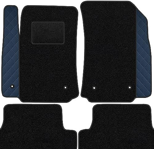 moto-MOLTICO Fußmatten Auto Velours Autoteppiche Schwarz Automatten Set 4-teilig - Auffälliges Design - passend für Toyota Aygo II 2014-2021 (Blaues Muster)