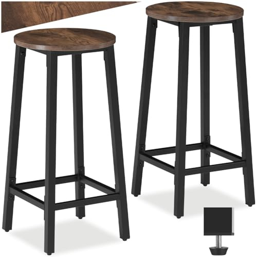 tectake® Juego de Taburetes de Bar con Estilo Industrial, para sillas Comedor, Taburete Alto Cocina, sillas de Comedor, Barra de Cocina - 32 x 32 x 66 cm Madera Industrial Oscura, Rústica