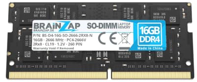 BRAINZAP 16GB DDR4 2666MHz PC4-2666V SO-DIMM CL19 2Rx8 1.2V Unbuffered Non-ECC RAM Arbeitsspeicher für Notebook Laptop Speichermodul Memory