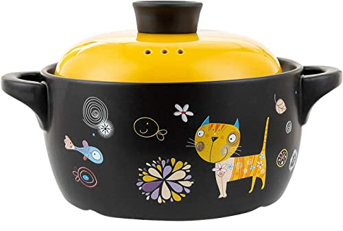 Ceramic Nonstick Stockpot, Cartoon Pattern Ceramic Black Dish Round Stewpot, Stovetop Ceramic Stew Pot, Hot Pot Clay Pots, Soup Pot, Stew Pan (4.3L)