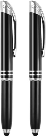 Kisangel 2 Unidades Bolígrafo de Bolas Metálico Negro - con Punta Iluminada LED para Escribir en la Oscuridad, Escuela, Oficina y Regalos Escolares