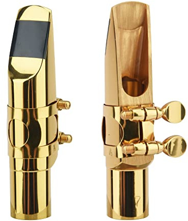 Alto Sax Saxophone Mouthpiece w/Cap & Ligatures, Brass Metal Eb Alto Sax Mouthpieces 7C for Saxophone Professionals and Beginners (Gold - 7C)
