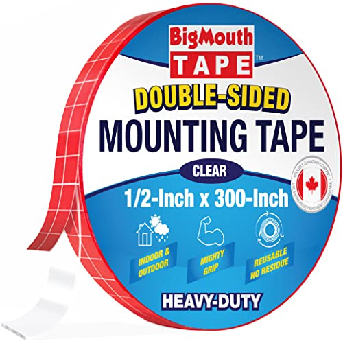 BigMouth Double Sided Tape - 13mm x 7.6m - Heavy Duty for Picture Hanging, Carpet, Mounting, Posters, Walls - Removable Nano Tape