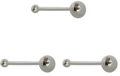 DENI 3 kurze Nasenstecker mit kleiner Kugel am Ende und mit Kugel aus 2 mm Silber, dünn mit einer Dicke von 0,6 mm, Sterlingsilber