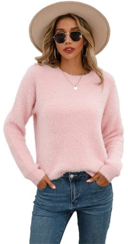 HEYPORK Damen Herbst Winter Warm Bequem Pullover Casual Mode Strickjacke Strickpullover Frauen Herbst/Winter Plüsch Pullover Einfarbig Langarm Rundhals Strickpullover