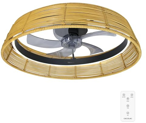 Cecotec Ventilador de Techo 20W EnergySilence LampAero 600 Natural Design | LED 3 Tonalidades, 6 Velocidades, Mando a Distancia, Temporizador, Función Verano/Invierno, 5 Aspas de 17