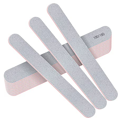Stadux 12 PCs Professional Nail Files Double Sided Emery Boards 100/180 Grit, Fingernail Files for Natural/False Nails, Nail Styling Set for Home and Salon Use - White