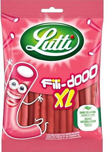LUTTI - Fili-Doo XL Fraise 180g - Bonbons doux et fruités pour une explosion de saveurs - Sachet refermable de 180g. - le Lot De 4