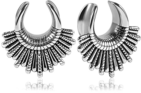 Vankula Ohr Tunnel 1 Paar Saddles Flesh Plugs Sektor Edelstahl für männer damen Ohrpiercing Gestreckte Schmuck 8mm(0G) Silber