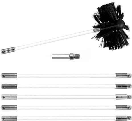 MOCNT Kaminbürste Stange Set Ofenrohrbürste Reinigungsbürste Schornsteinbürste Schornsteinfegerbesen Kaminbesen für Kamin Trockner 6 flexiblen Stangen 1 Bürstenkopf 150mm