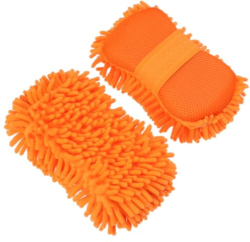 TOPPERFUN 2stücke Mikrofaser Waschhandschuhe Orange Chenille Auto-waschhandschuh Kratzfrei Super Saugfähig Für Auto Motorrad Reinigung Multifunktional