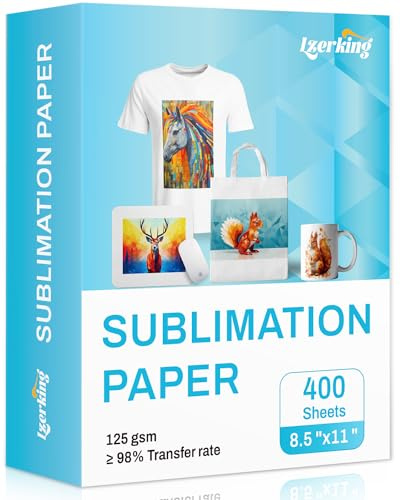 Papel de sublimación de 8.5 x 11 pulgadas, 125 g/m², 400 hojas, papel de transferencia de calor para impresoras de inyección de tinta, ideal para varios revestimientos, proyectos de bricolaje,