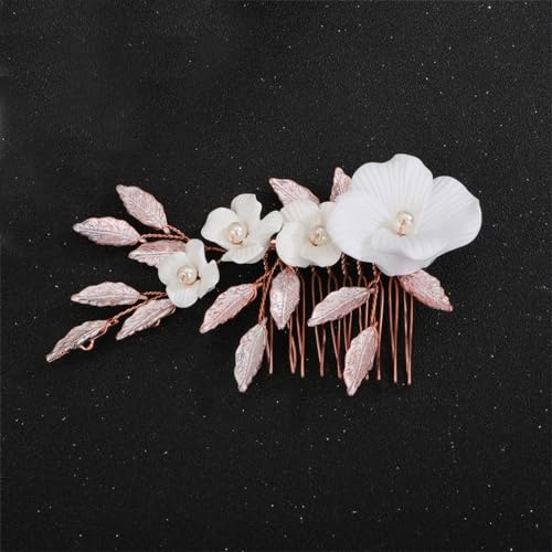 Hochzeits-Haarschmuck, Blume, Brautschmuck, Haarkamm, Kopfschmuck, handgefertigt, Brautparty, Kopfschmuck, Perlen-Roségold