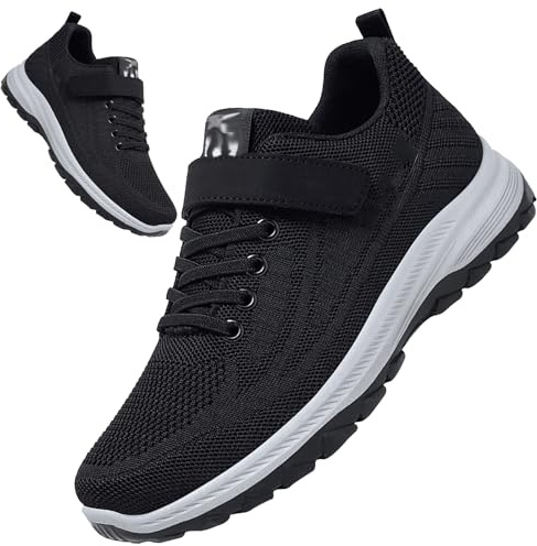 AZMAHT Zapatillas Personas Mayores Zapatos Pies Anchos con colchón de Aire Mujer ortopédicos diabéticos Zapatillas Fascitis Plantar Hombre Zapatos para Enfermería,Men Black,40/250mm