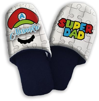 Pantofole Ciabatte in Spugna Personalizzate con Foto 36 37 38 39 40 41 42 43 44 45 Idea Regalo Festa del papà Uomo Compleanno per Lui Natale ''Super Dad Bros'' con Nome