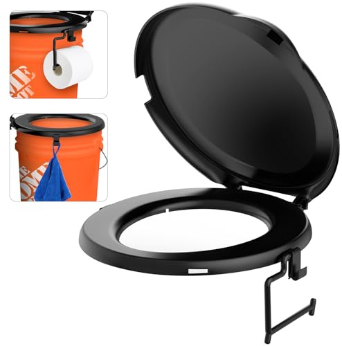 Portable Toilet Seat for 5 Gal Buckets, Camping Toilet with Lid for Adults, Snap-on Toilet Seat for Outdoor, Camping, Hiking, Emergency, Car, Boat (Black)