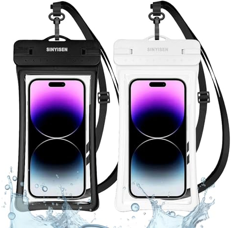 Sinyisen Wasserdichte Handy-Tasche mit Umhängeband, IPX8 schwimmende Handy-Trockentasche, wasserdichte Handy-Tasche für iPhone 15 Pro Max 14 13 12 Galaxy S24 Ultra S23 S22, 7.0, 2 Stück (schwarz +
