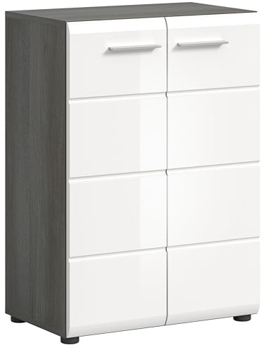 xonox.Home - Kommode Salsa 60x85x37 cm in Rauchsilber und weiß Hochglanz - Schrank Beischrank Highboard Anrichte Sideboard - Pflegeleichte Oberfläche