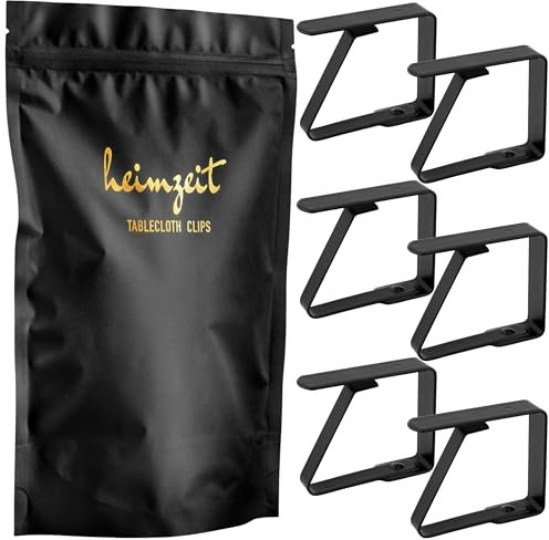 heimzeit Pinzas para Sujetar Manteles de Acero Inoxidable [6 Piezas, 4 cm] Color: Negro, Sujetamanteles para Uso Exterior e Interior, Pinzas para Mesas con un Grosor máximo de 3 cm