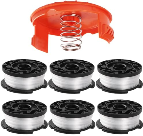 Strimmer Spool Line Compatible with Black and Decker AF-100 GLC3630L20-GB/ST5530-GB/STC1820PC-GB/BESTA530-GB/BESTA525-GB,Grass Trimmer Spool Wire Replacement (Including 6 Spools+1 Cover+1 Spring)