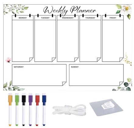 Wochenplaner, Acryltafel für die Wand – Acryl-Wochenkalender, Planungstafel, Wochenplaner, Einweihungsfeier, inklusive 6 Farbmarkern für Schlafzimmer, Arbeitsplatz, Glas, Wand