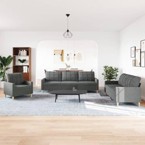 IKAYAA Sofa Set 3-2-1 Wohnzimmer-Couch mit Sessel + 2-Sitzer und 3-Sitzer in Dunkelgrau