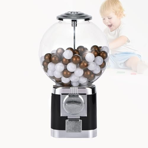 URJWAN Vending Machine,Gumball Machine,Big Bubble Gumball Candy Dispenser Machine,1.26in Ball Bulk with 2 Keys,Classic Bubble Capsule Toys Candy Dispenser,for Home Game Stores Retail Stores,Black