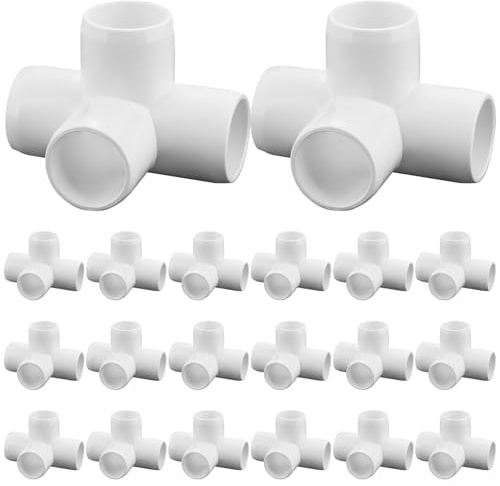 20-Pack 1/2 4 Way PVC Fittings, Furniture Grade Pipe Fittings 4 Way for SCH40 PVC Pipe, UV Resistant, Pipe Connectors for All DIY Structure and Frames